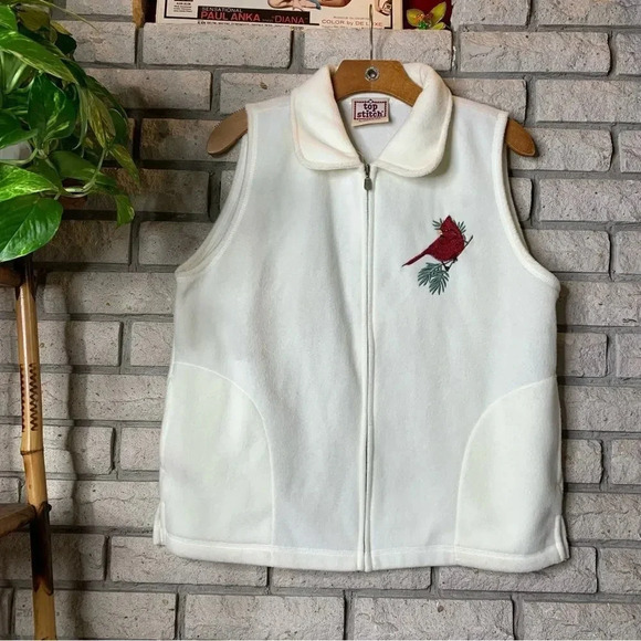 Vintage Top Stitch Cardinal Bird Embroidered Vest - Picture 1 of 8